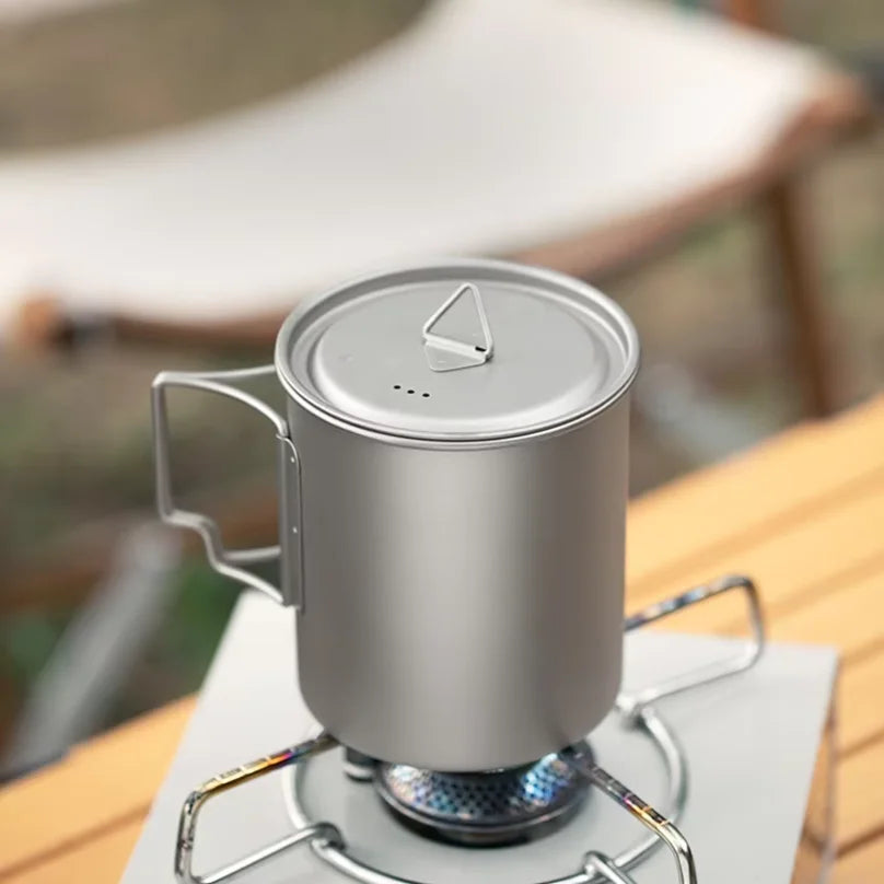 Outdoor Titanium Lightweight Portable Tea Coffee Cup Folding Handle Camping Water Mug for Hiking Travelling