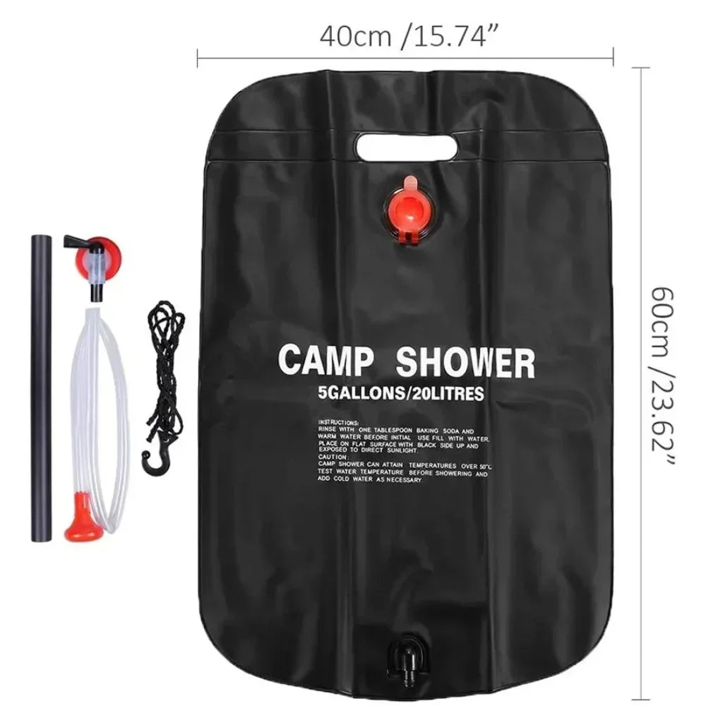 Large Capacity 20L Outdoor Shower Bag Solar Powered Heating for Camping Beach Trip Portable Bath Solution Outdoor Camping
