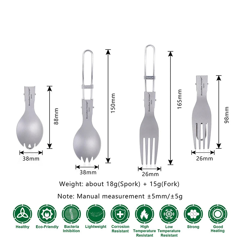 Titanium Camping Tableware Portable Cutlery Folding Spoon Fork Spork Chopsticks Outdoor Picnic Flatware Set Boundless Voyage Hot