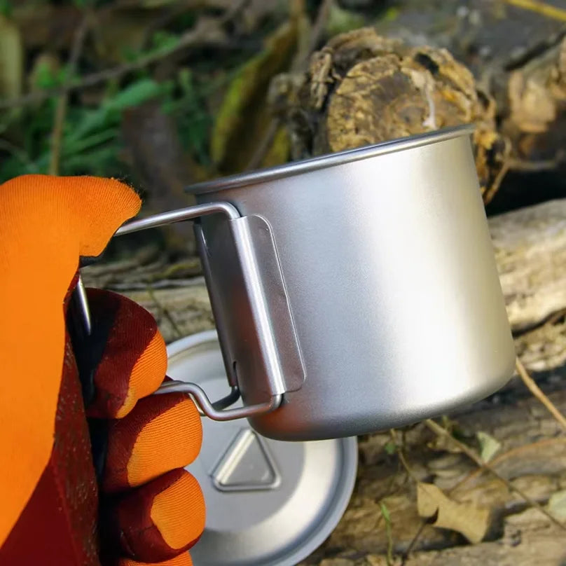 Outdoor Titanium Lightweight Portable Tea Coffee Cup Folding Handle Camping Water Mug for Hiking Travelling