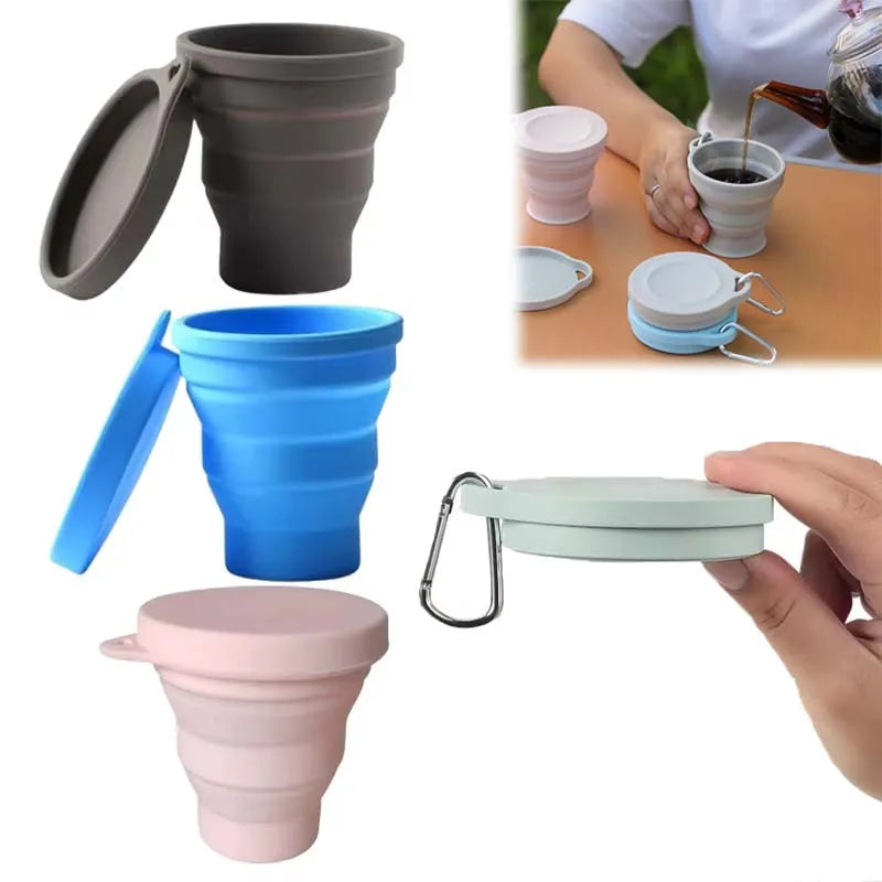 1-10PCS 180ML  Silicone Collapsible Water Cup Outdoor Camping Travel Portable Foldable Lid Coffee Cup Sports Hiking Accessories