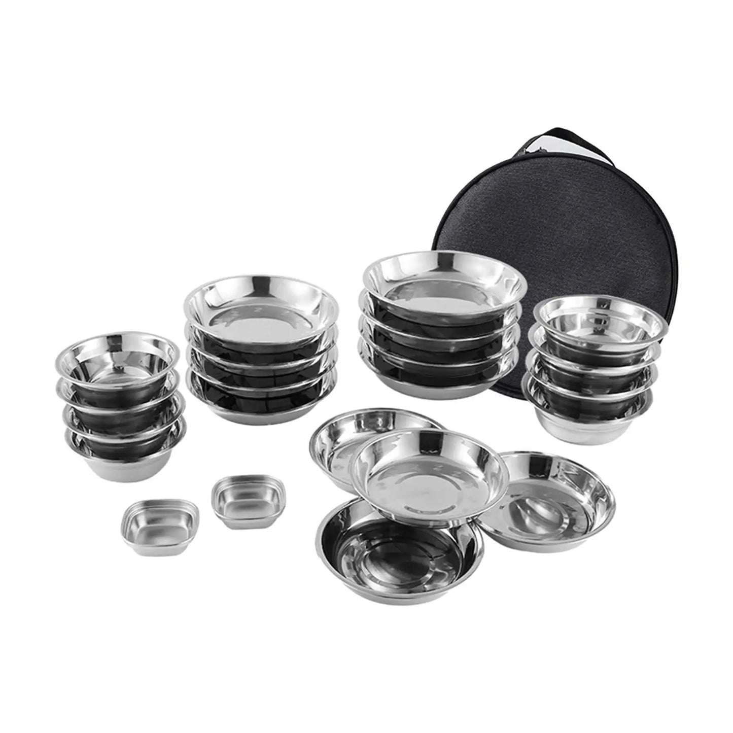 Stainless Steel Plates and Bowls Camping Set Camping Utensils Set Dishes Camping Cutlery Set for Travel BBQ Beach Backpacking
