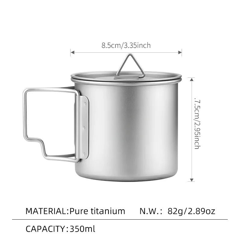 Outdoor Titanium Lightweight Portable Tea Coffee Cup Folding Handle Camping Water Mug for Hiking Travelling