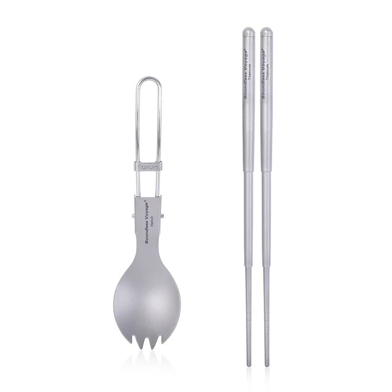 Titanium Camping Tableware Portable Cutlery Folding Spoon Fork Spork Chopsticks Outdoor Picnic Flatware Set Boundless Voyage Hot