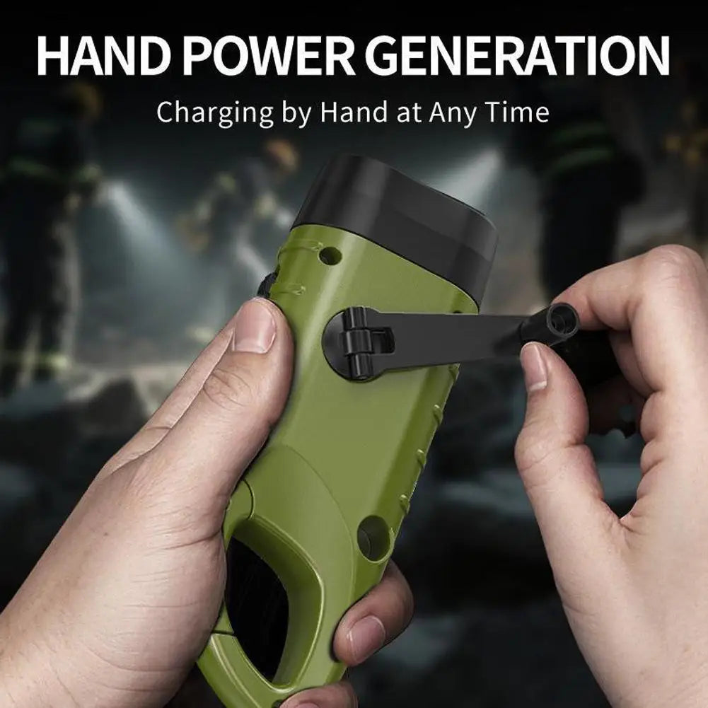 Portable LED Flashlight Battery Lamp Hand Cranking & Solar Energy Rechargeable 800lm For Outdoor Camping Hiking Emergency Light