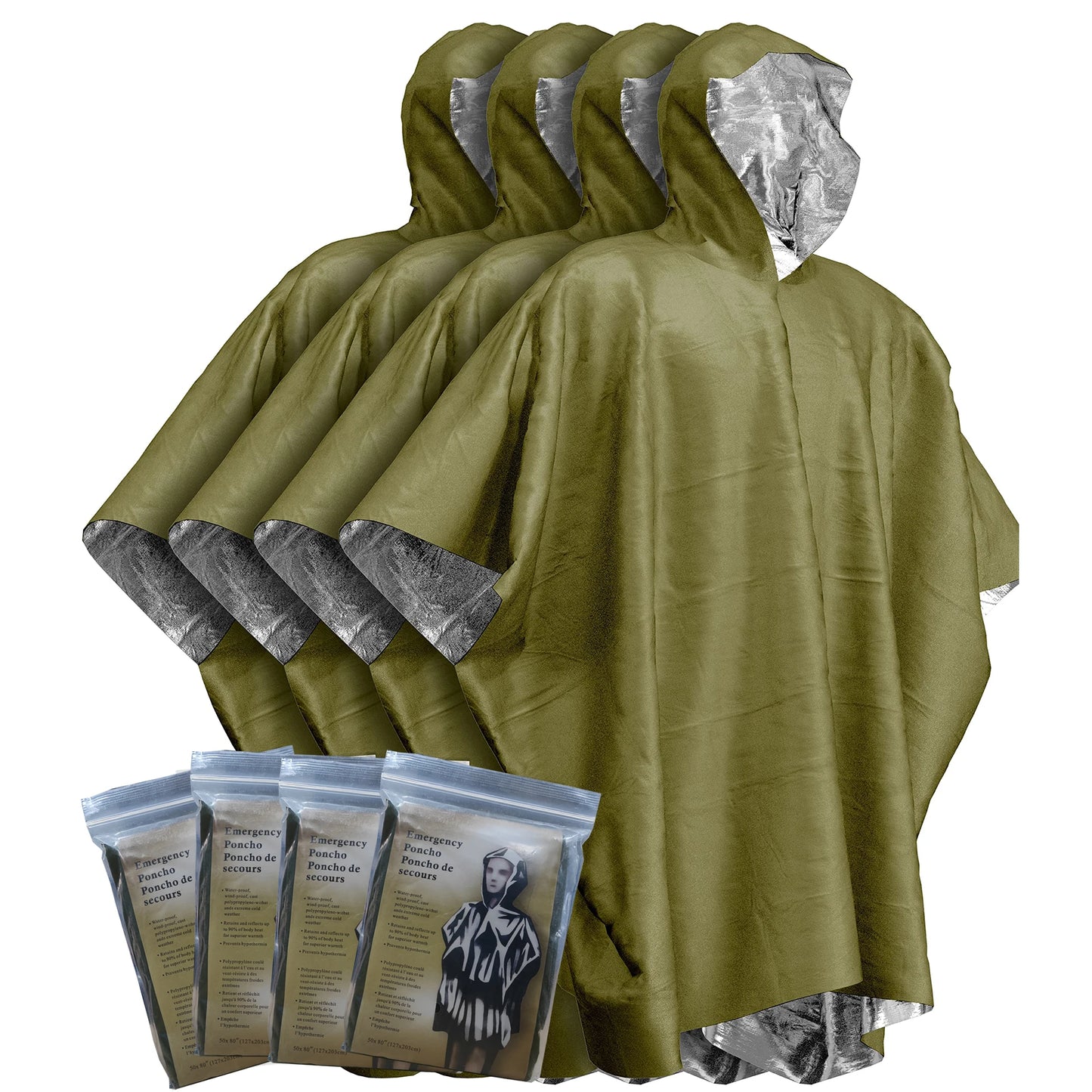 YANBIGUO Emergency Rain Poncho with Hood - 4 Pack, PE, Water-Resistant & Thermal Mylar Lined, Survival Blankets for Camping Gear