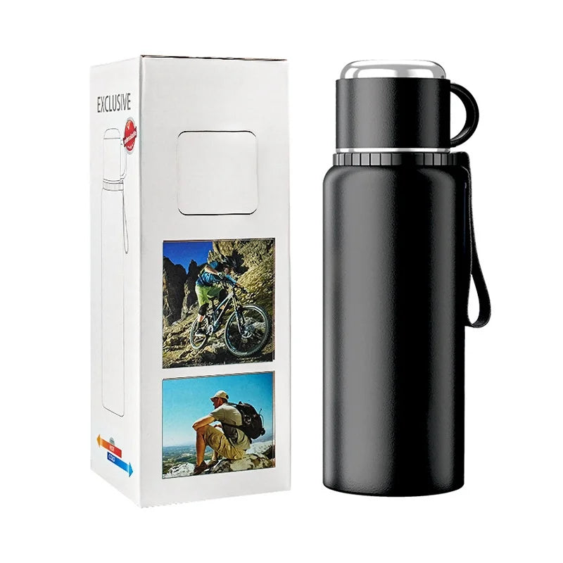 316 Stainless Steel Insulated Water Bottle 1L Large Capacity Double Wall Vacuum Flask Leak Proof for Outdoor Travel with Handle