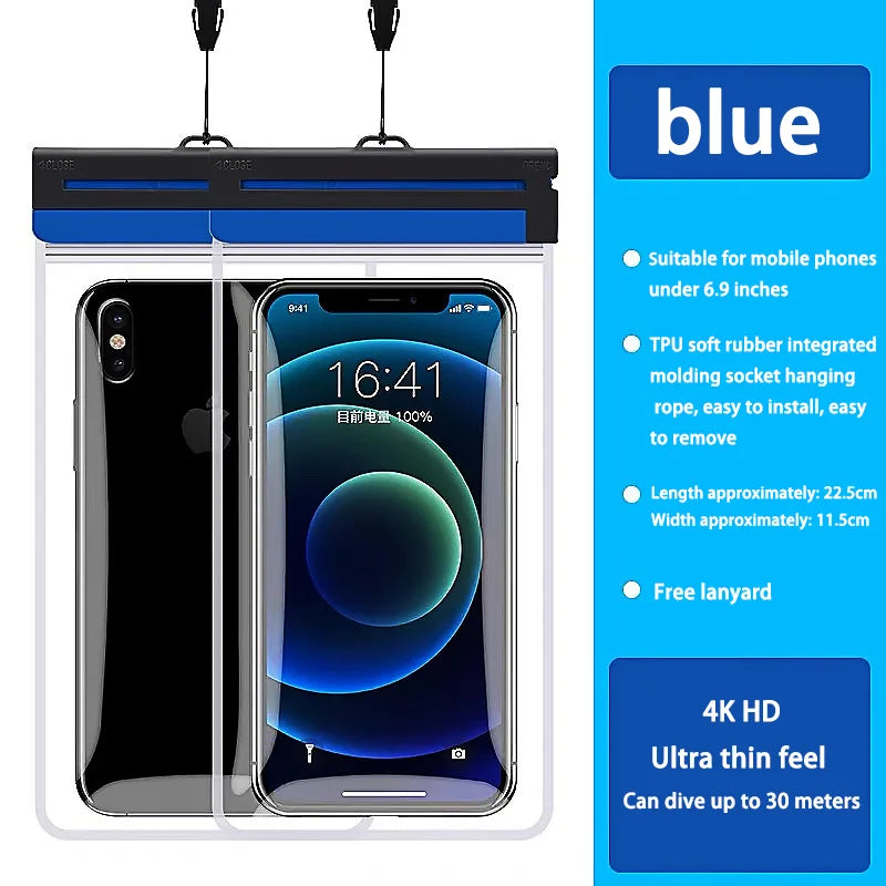 IPX8 Waterproof Phone Pouch TPU Case Touch Screen Diving Bag Underwater Swimming Beach Essential Universal Underwater Photo