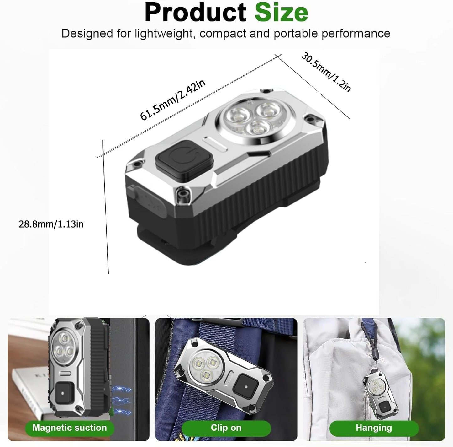 400 Lumens Mini Clip Light USB C Rechargeable Pocket Flashlight 3 Modes Waterproof Magnetic Portable Working Light