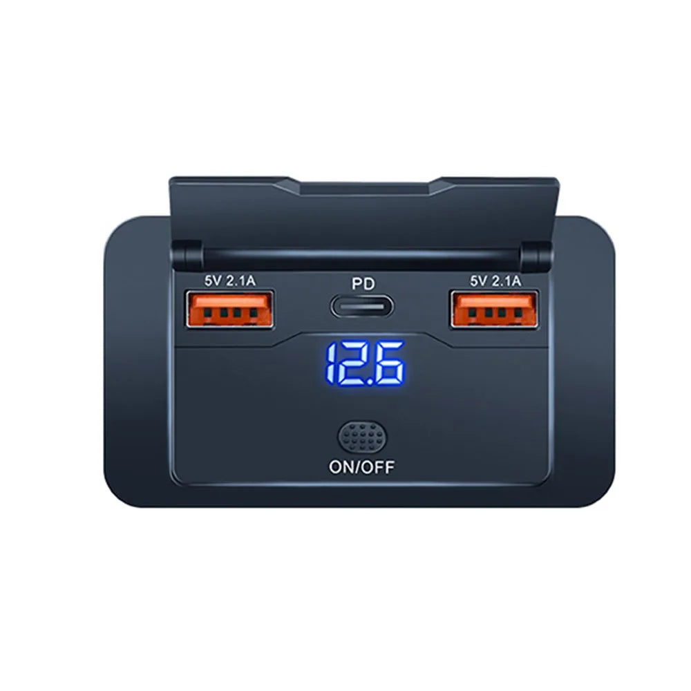 96W Dual PD Dual QC3.0 Type C USB Quick Charger 3.0 with Switch Fast Charging 4 Port Power Panel For Bus 12-24V Car Truck Marine