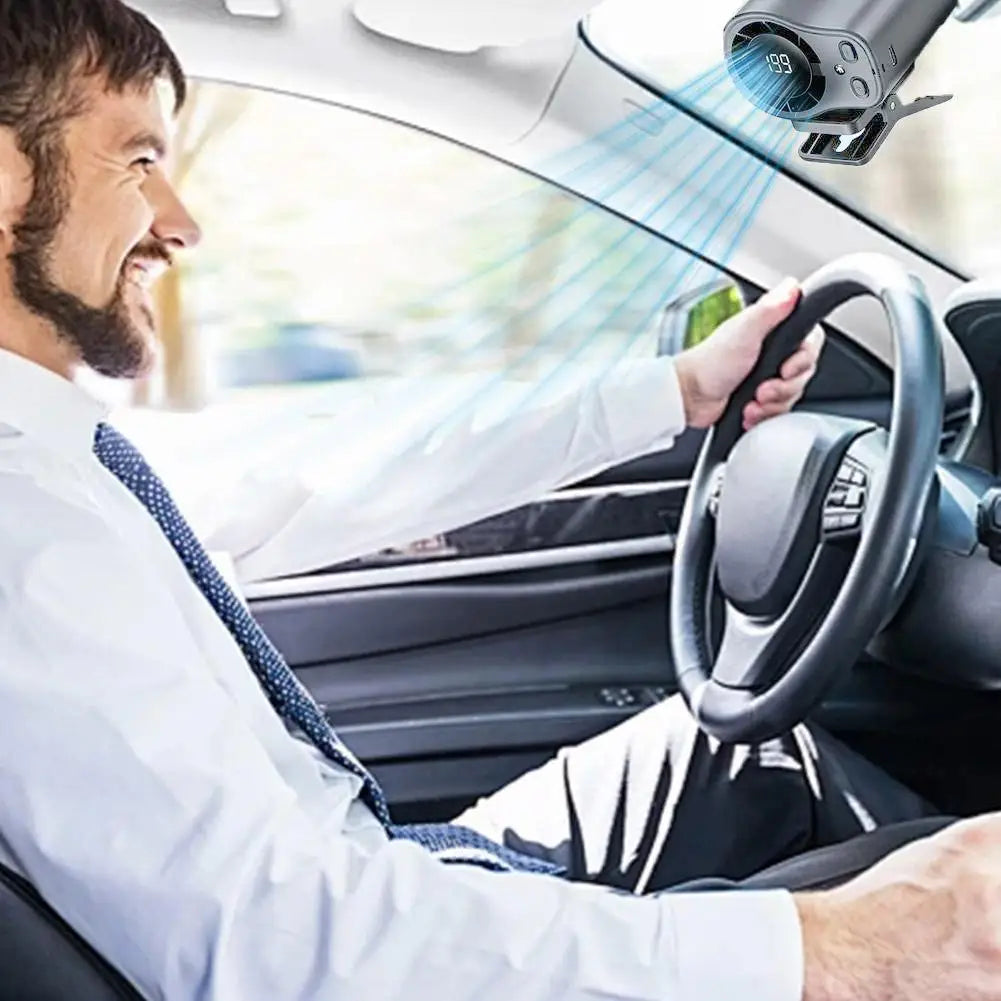Semiconductor Cooling Car Fan Waist Mounted High-speed Car Clip Fan USB Charging Umbrella Clip Neck Hanging Portable Fan Outdoor