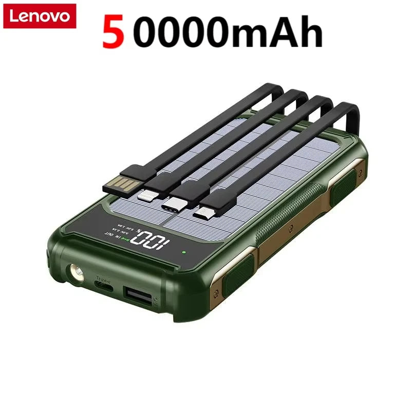 Lenovo 200000mah Ultra Capacity Solar Power Bank 4-in-1 Built In Cable Fast Charging Mobile Power Battery Led Light For Iphone
