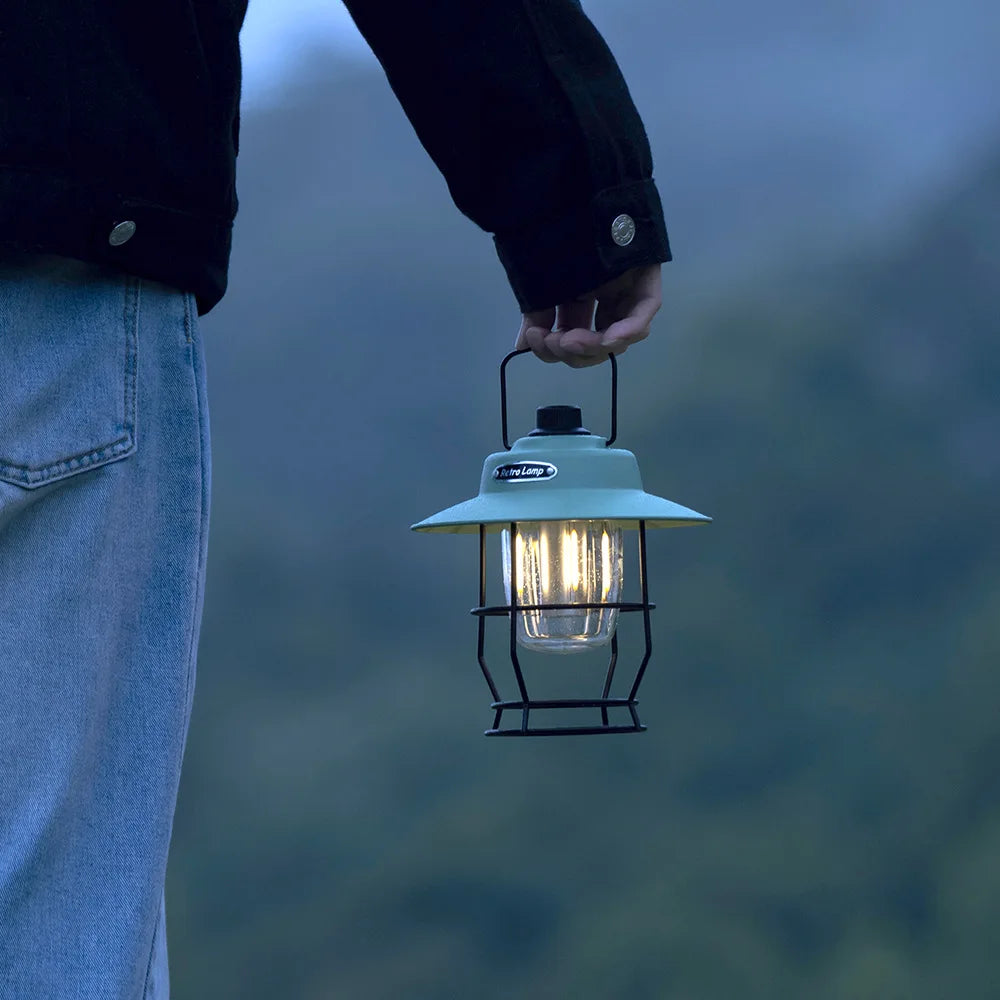 Vintage Portable Lantern LED Camping Lamp Battery Powered Waterproof for Emergency Home Power Hanging Tent Lantern Path Light