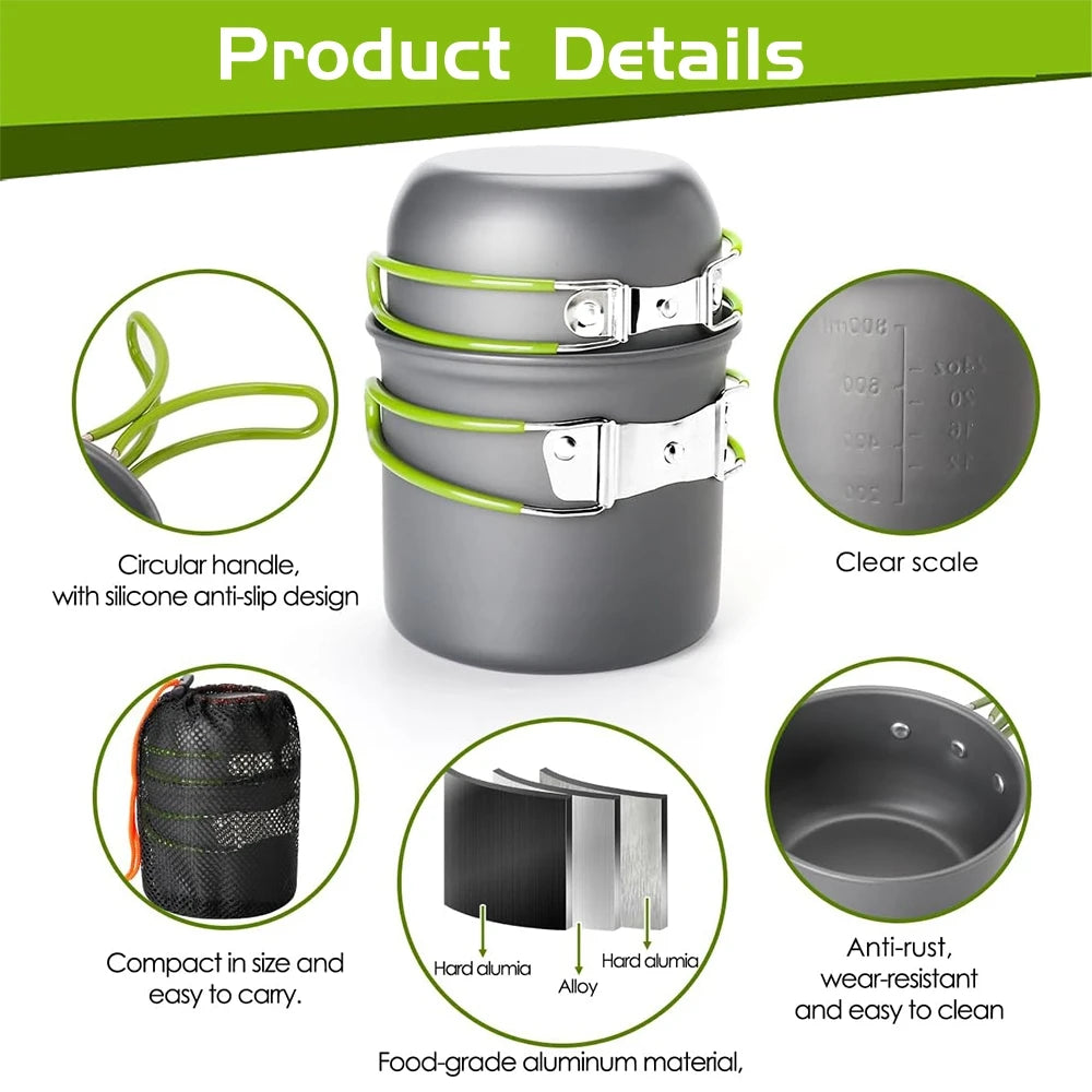 9PCS Ultralight Camping Pot Set Camping Cookware Mess Kit Outdoor Cooking Tableware for Hiking, Trekking, Picnic, Fishing, Mount
