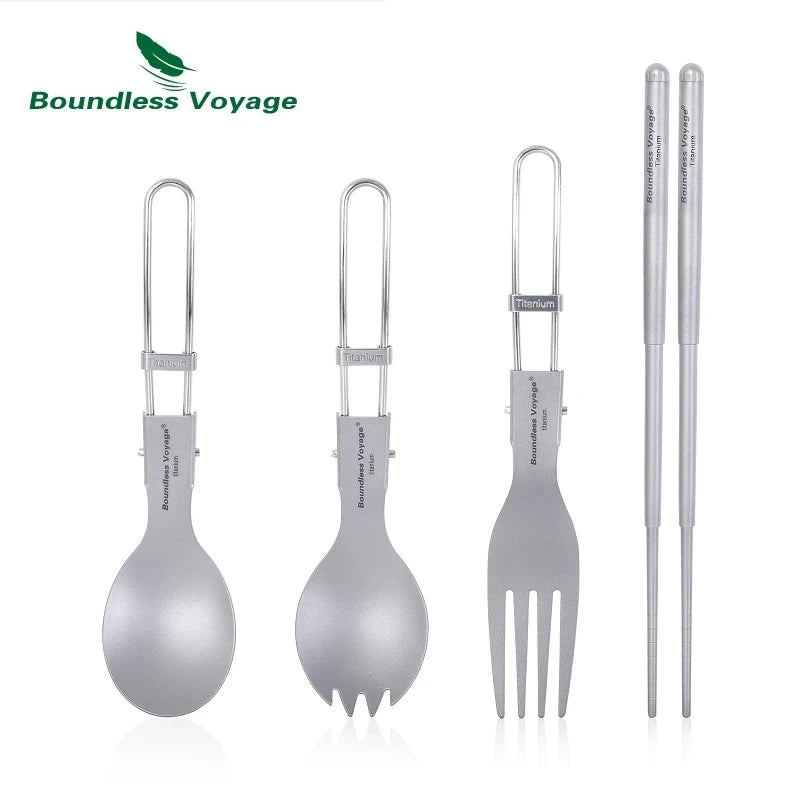 Titanium Camping Tableware Portable Cutlery Folding Spoon Fork Spork Chopsticks Outdoor Picnic Flatware Set Boundless Voyage Hot