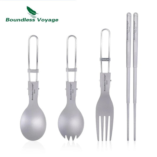 Titanium Camping Tableware Portable Cutlery Folding Spoon Fork Spork Chopsticks Outdoor Picnic Flatware Set Boundless Voyage Hot
