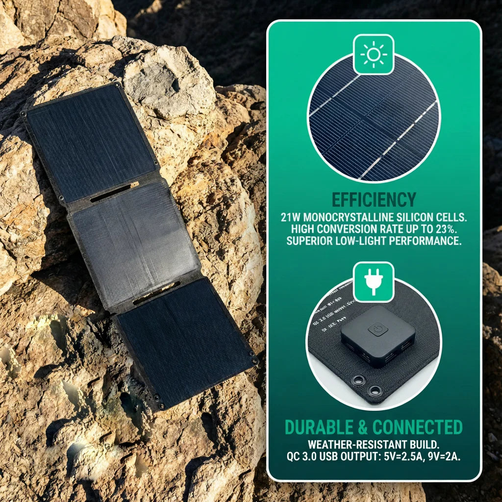 21W Portable Solar Panel Foldable Solar Charger 16.85V - Ultra-fast Solar Phone Charger for Camping Hiking Backpacking - Dual