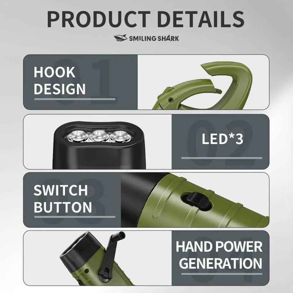 Portable LED Flashlight Battery Lamp Hand Cranking & Solar Energy Rechargeable 800lm For Outdoor Camping Hiking Emergency Light