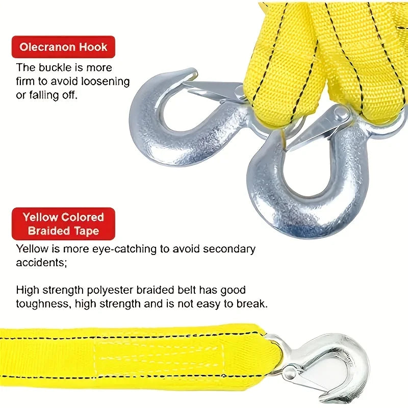 4M/5M Heavy Duty Car Tow Cable 5Ton/8Ton Trailer Rope with Hooks for Van SUV Truck Emergency Road Recovery Automotive Accessorie