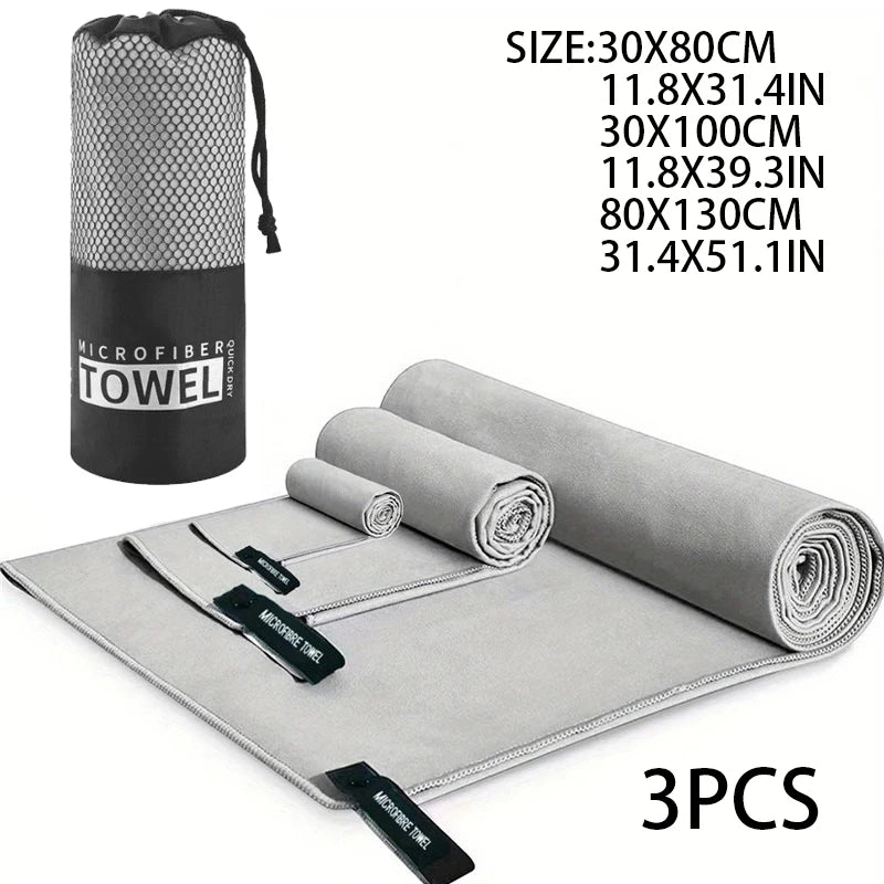 3 Pcs Microfiber Towel Sports Quick-Drying Super Absorbent Camping Towel Super Soft Lightweight Gym Swimming Yoga Beach Towel