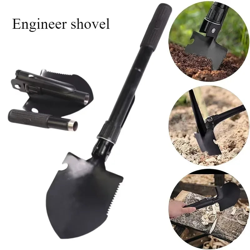 A multi-functional foldable shovel, suitable for camping, military survival, and durable outdoor tools - military-style shovel