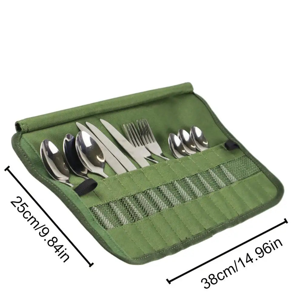 Cuisine Storage Bag Camping Cutlery Roll Pack Cooking Utensils Organizer Multi-function Cutlery Pouch Holder For Forks Spoons