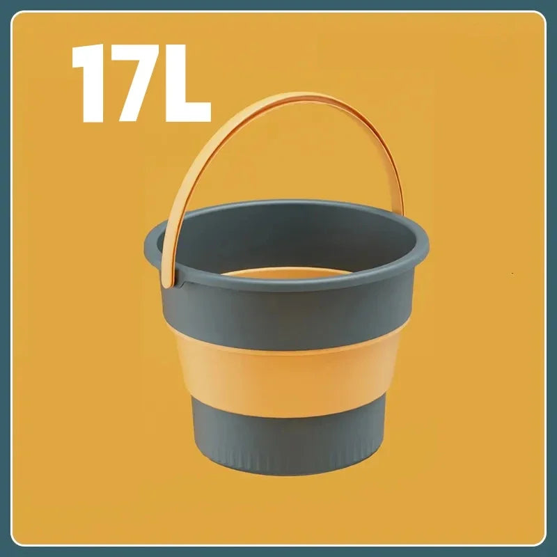 Silicone Folding Bucket 5/10/17L with Cover Multifunctional Water Container for Camping Fishing Car Wash Bathroom