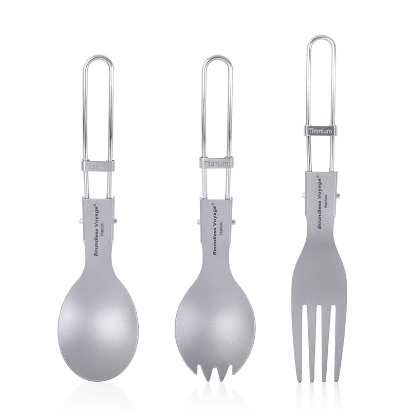 Titanium Camping Tableware Portable Cutlery Folding Spoon Fork Spork Chopsticks Outdoor Picnic Flatware Set Boundless Voyage Hot