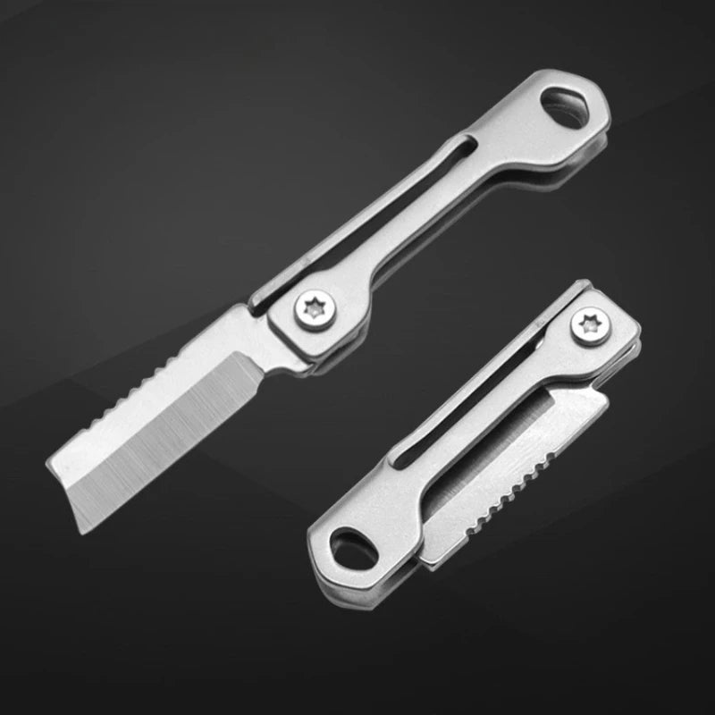 Stainless Steel Folding Knife Mini Square Head Pocket Knife Outdoor Camping Supplies Multi-function Keychain Pendant Knives