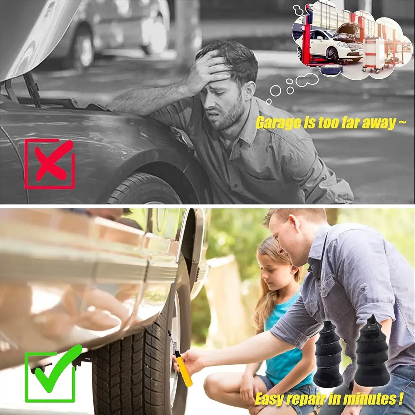 Universal Vacuum Tyre Repair Nail Kit Tubeless Tire Puncture Screw Fix Car Motorcycle ATV Patch Set