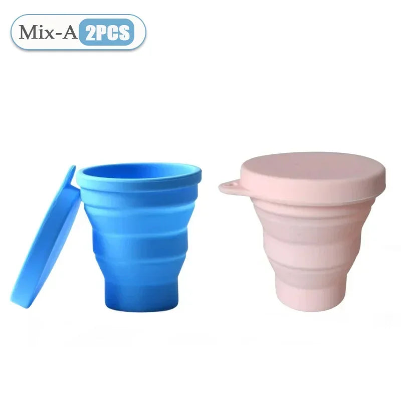 1-10PCS 180ML  Silicone Collapsible Water Cup Outdoor Camping Travel Portable Foldable Lid Coffee Cup Sports Hiking Accessories