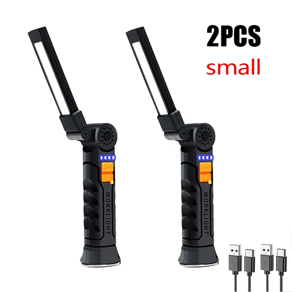 New Portable COB LED Flashlight Magnetic Lantern Hanging Lamp USB Rechargeable Work Light with Built-in Battery Camping Torch