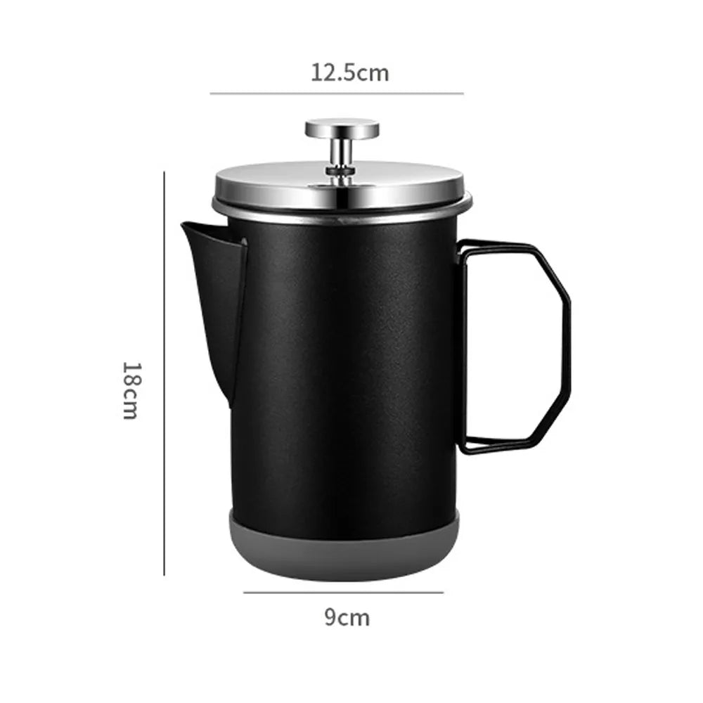Stainless Steel French Press Coffee Maker 1L, Portable with Foldable Handle for Camping Travel, Home Office Use