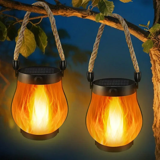 USB Rechargeable Camping Light Solar Flame Lights IPX4 Waterproof 800 Lumens 1200mAh Hanging Lantern Outdoor Lights