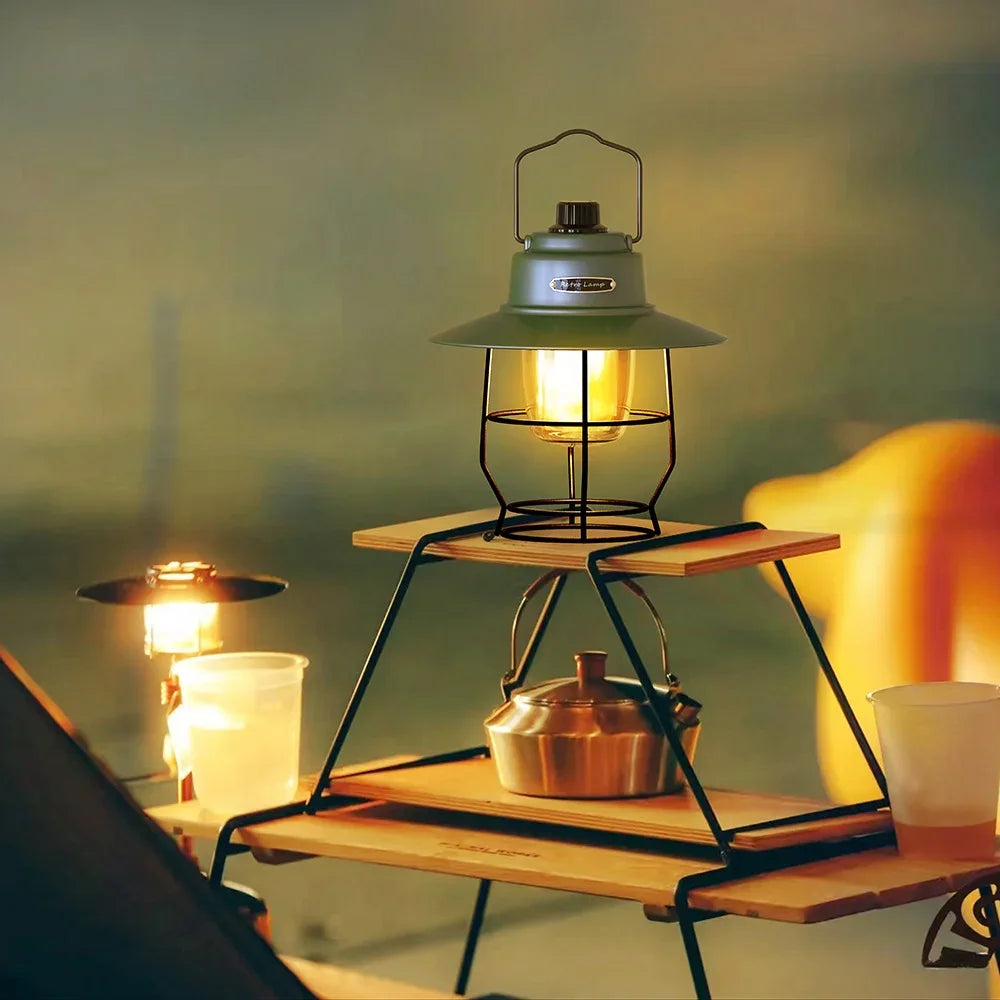 Vintage Portable Lantern LED Camping Lamp Battery Powered Waterproof for Emergency Home Power Hanging Tent Lantern Path Light