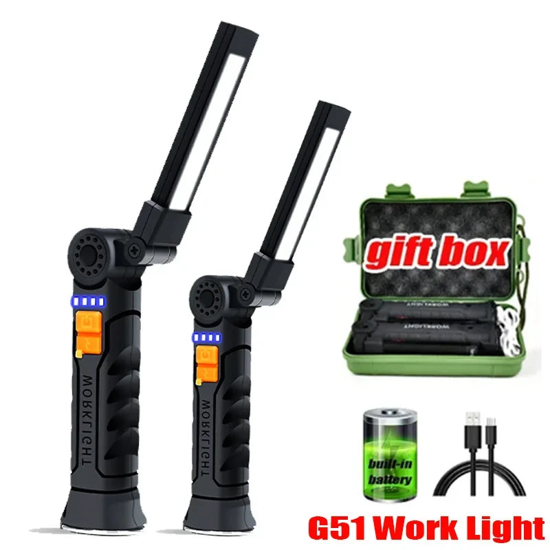 New Portable COB LED Flashlight Magnetic Lantern Hanging Lamp USB Rechargeable Work Light with Built-in Battery Camping Torch