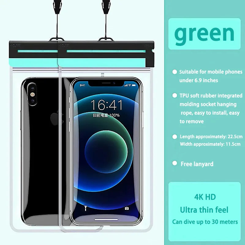 IPX8 Waterproof Phone Pouch TPU Case Touch Screen Diving Bag Underwater Swimming Beach Essential Universal Underwater Photo