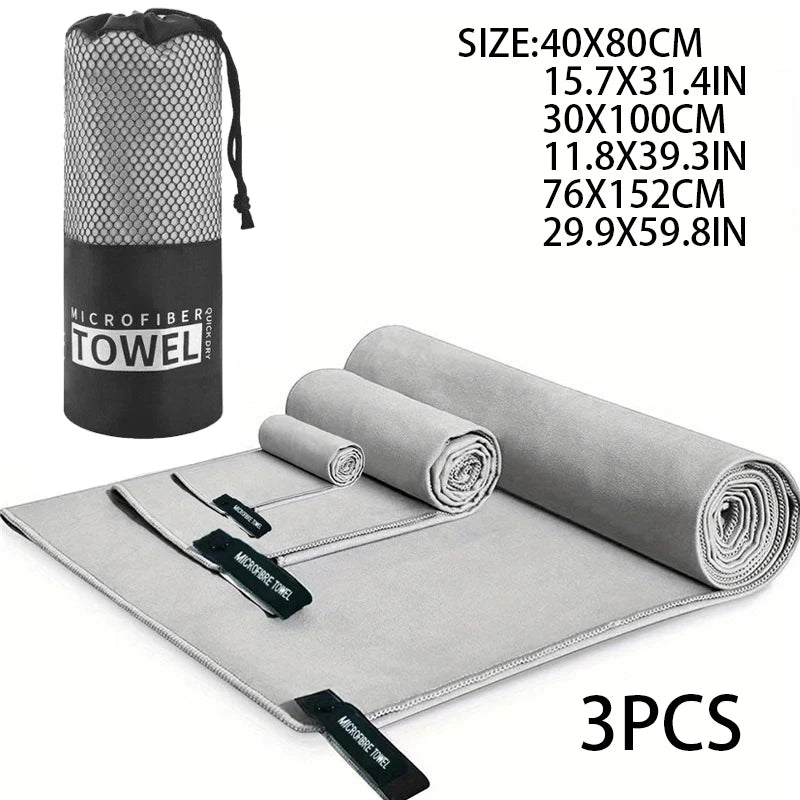 3 Pcs Microfiber Towel Sports Quick-Drying Super Absorbent Camping Towel Super Soft Lightweight Gym Swimming Yoga Beach Towel