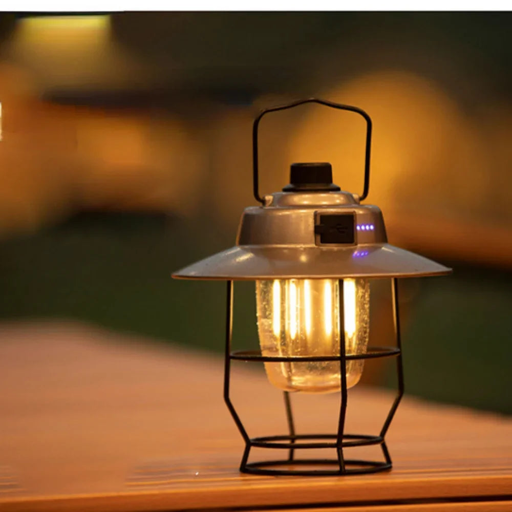 Vintage Portable Lantern LED Camping Lamp Battery Powered Waterproof for Emergency Home Power Hanging Tent Lantern Path Light