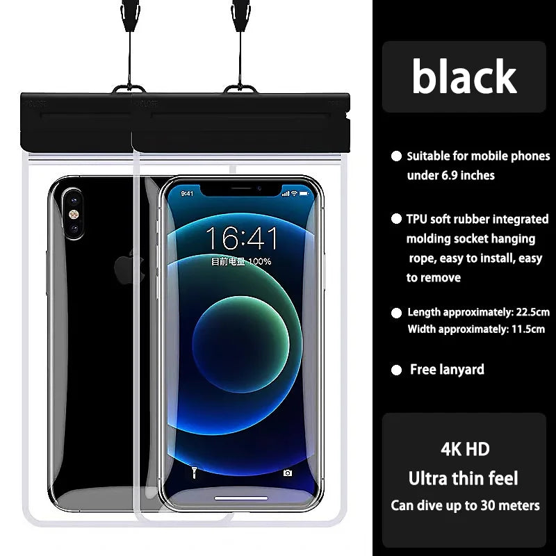 IPX8 Waterproof Phone Pouch TPU Case Touch Screen Diving Bag Underwater Swimming Beach Essential Universal Underwater Photo
