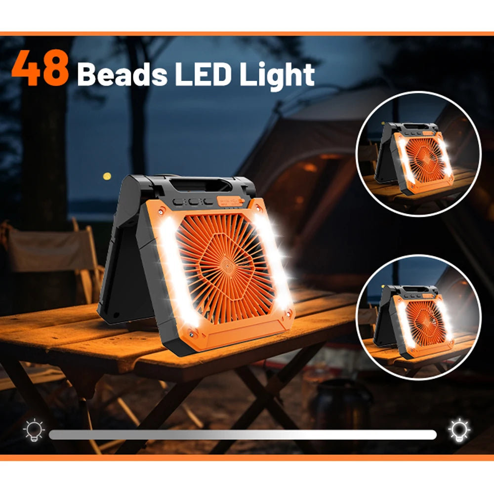 Cordless Portable Electric Fan With Led Light Tent Car Camping Hook&USB&Solar Charging For Hiking Fishing Picnic Emergency