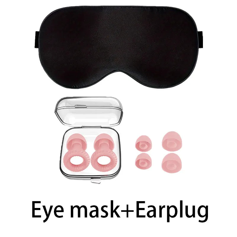 HUAK Sleep Set Soft Eye Mask with Silicone Ear Plugs for Home Travel Office Airplane Noise Reduction Comfortable Travel Accessor