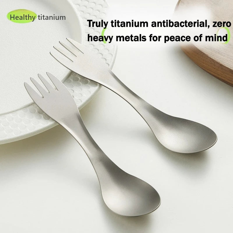 Ultralight Titanium Spork 2-in-1 Spoon & Fork Camping Picnic Travel Tableware Portable Survival Tool for Hiking Backpacking EDC