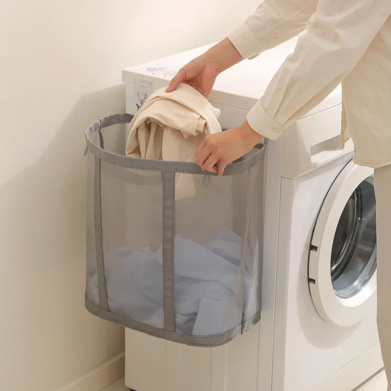 Laundry Bags Hamper Bag with Handles Portable &Collapsible Dirty Clothes Mesh Basket Foldable for Washing Storage Dorm or Travel