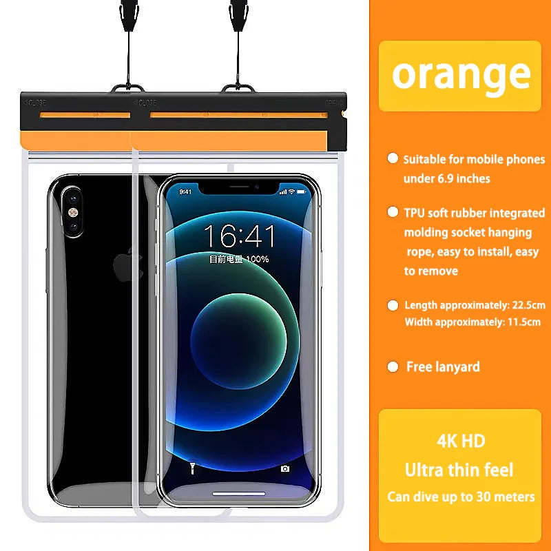 IPX8 Waterproof Phone Pouch TPU Case Touch Screen Diving Bag Underwater Swimming Beach Essential Universal Underwater Photo