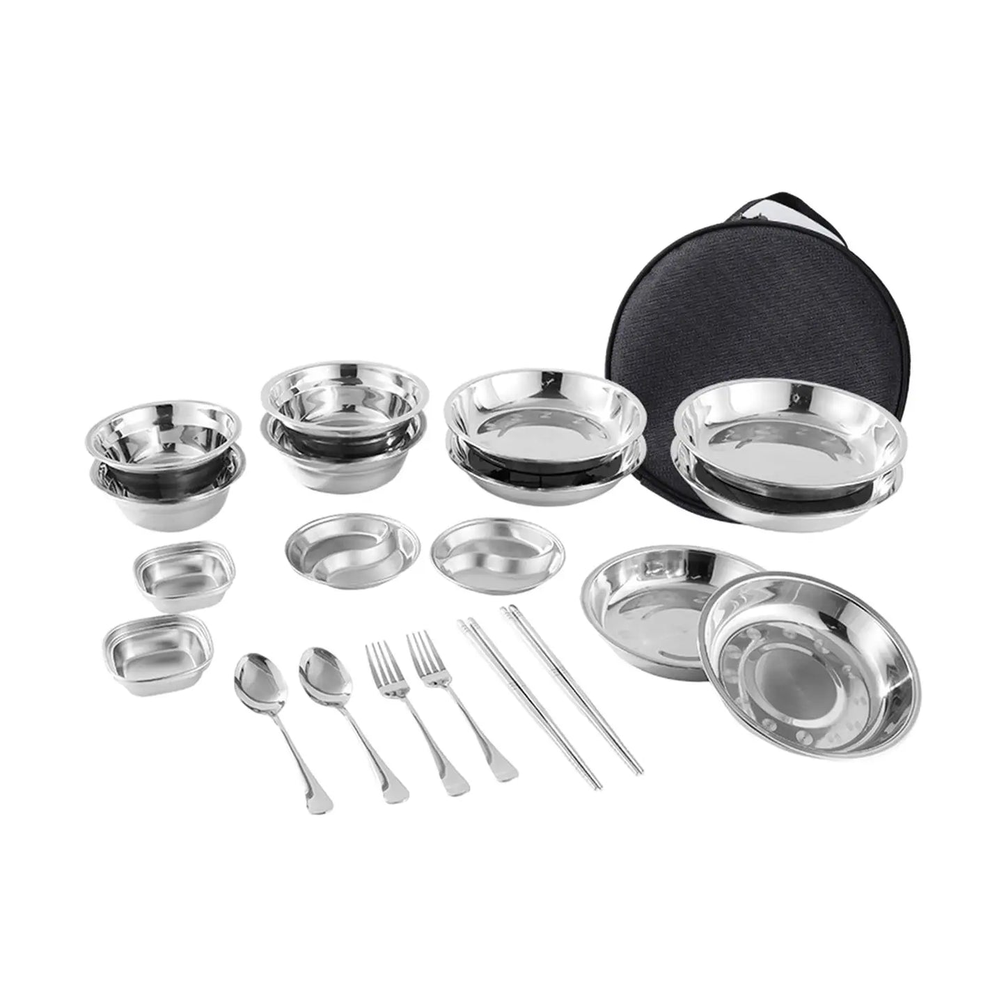 Stainless Steel Plates and Bowls Camping Set Camping Utensils Set Dishes Camping Cutlery Set for Travel BBQ Beach Backpacking