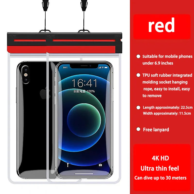 IPX8 Waterproof Phone Pouch TPU Case Touch Screen Diving Bag Underwater Swimming Beach Essential Universal Underwater Photo