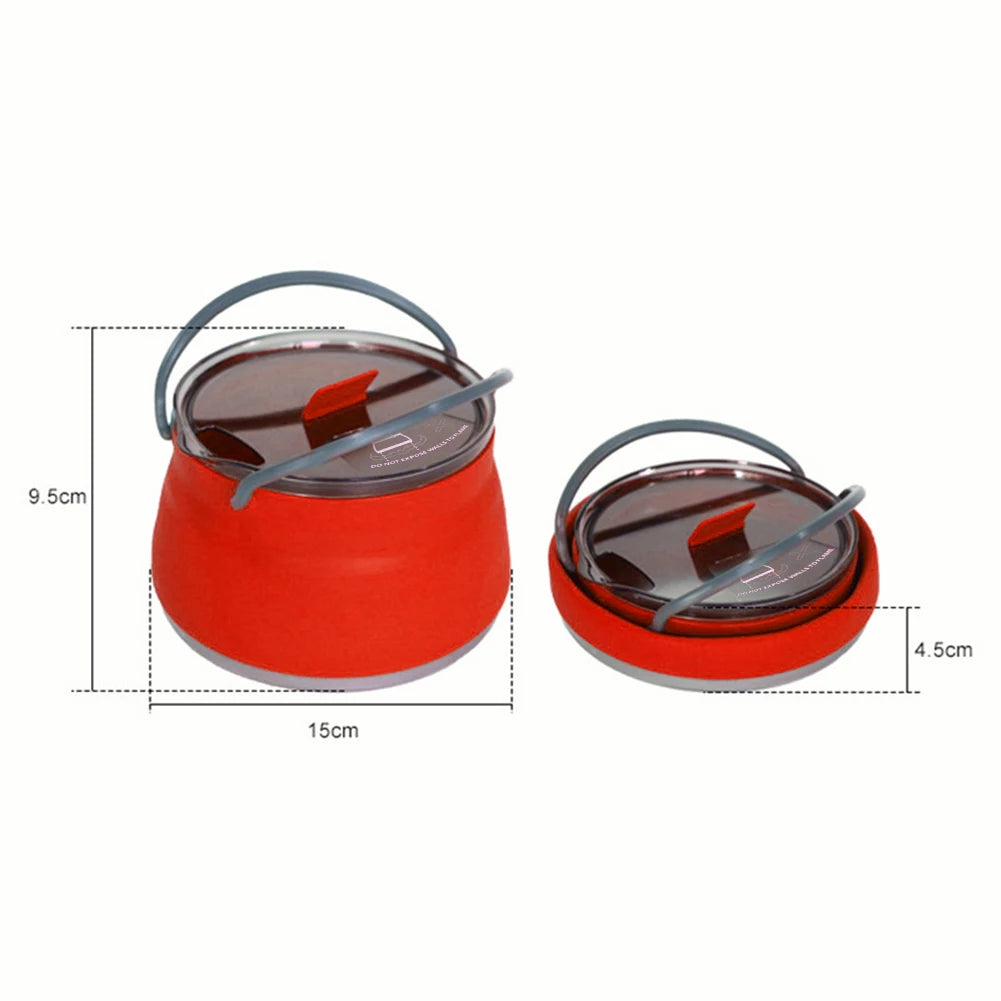1.5L Silicone Kettle with Handle Outdoor Collapsible Kettle Stainless Steel Bottom Portable Camping Kettle for Travel Picnic