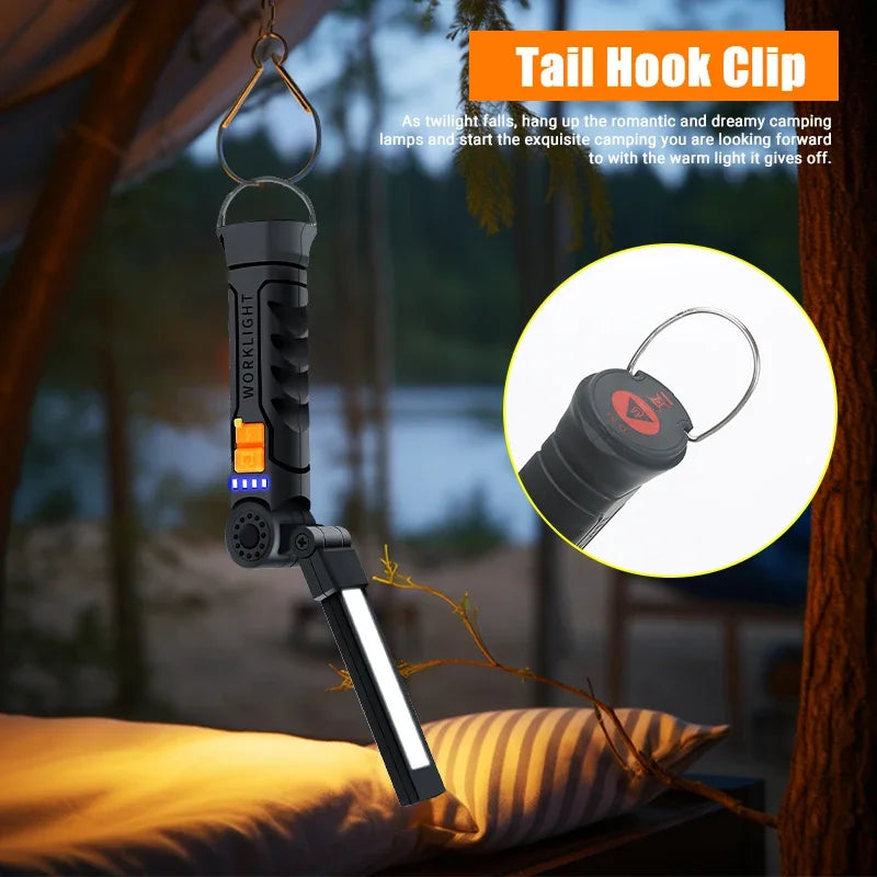 New Portable COB LED Flashlight Magnetic Lantern Hanging Lamp USB Rechargeable Work Light with Built-in Battery Camping Torch