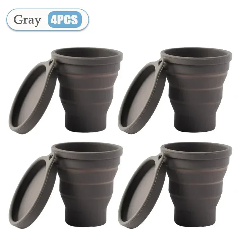 1-10PCS 180ML  Silicone Collapsible Water Cup Outdoor Camping Travel Portable Foldable Lid Coffee Cup Sports Hiking Accessories